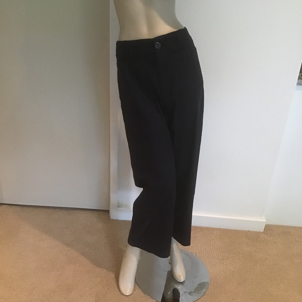 Maeve Anthropologie The Colette Pants Black Linen Blend Cropped Wide Leg 4